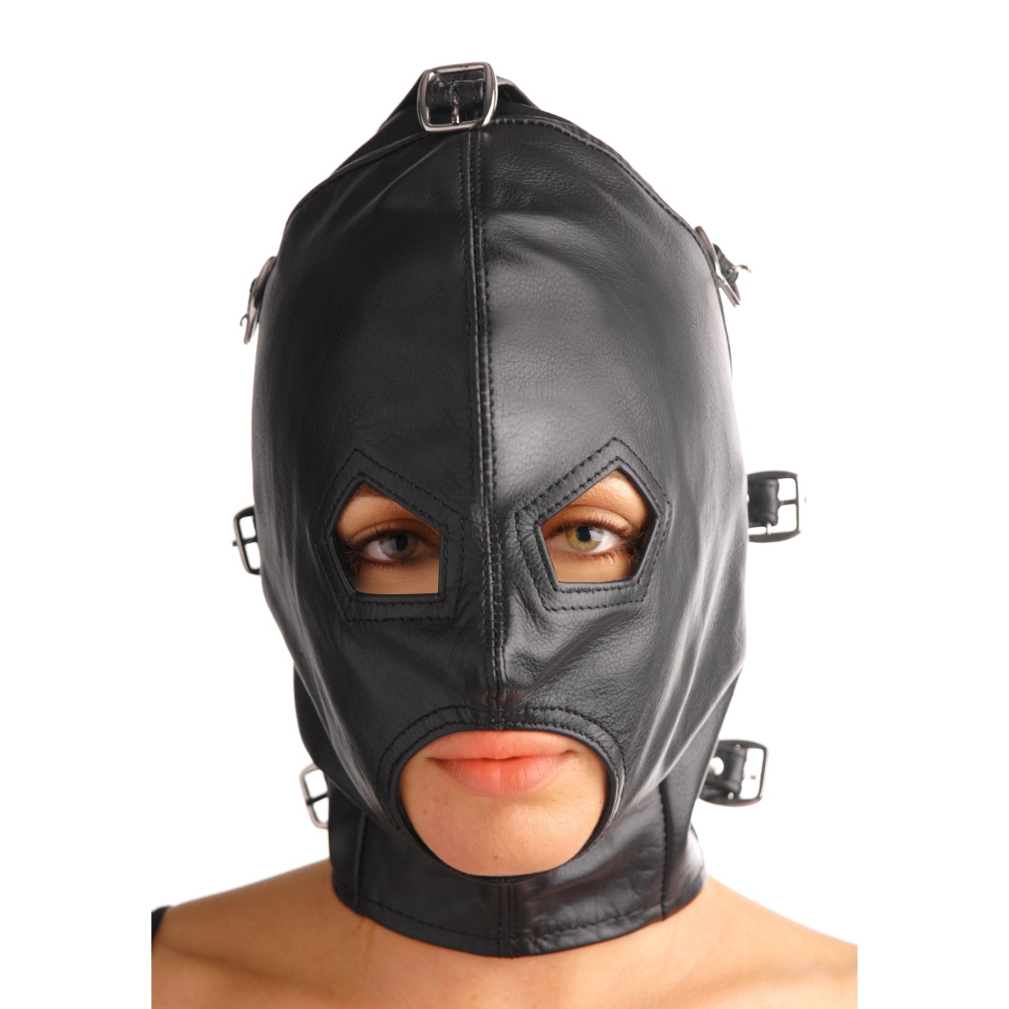 Asylum Leather Hood With Removable Blindfold And Muzzle- Ml