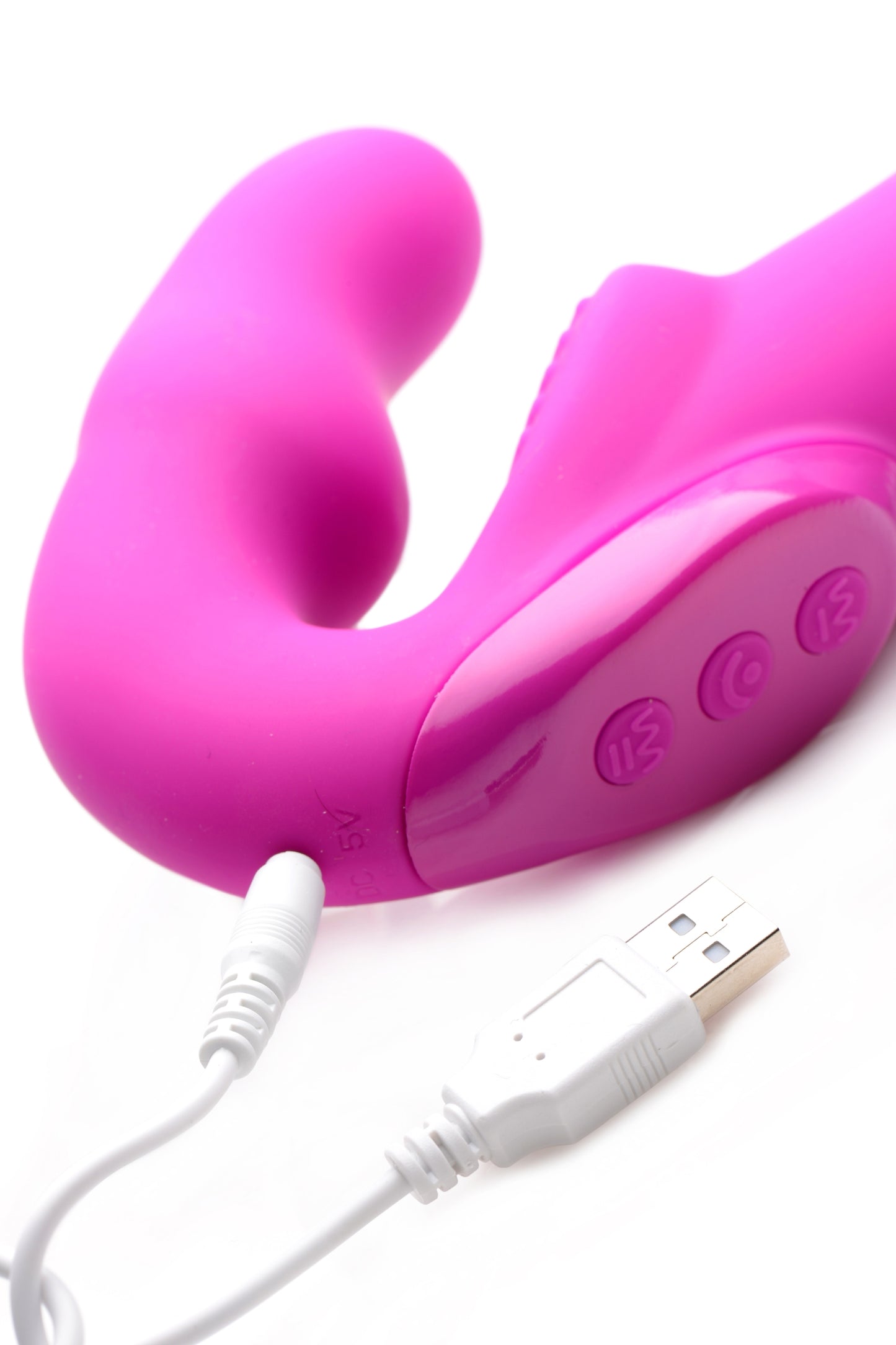 Evoke Rechargeable Vibrating Silicone Strapless Strap On - Pink