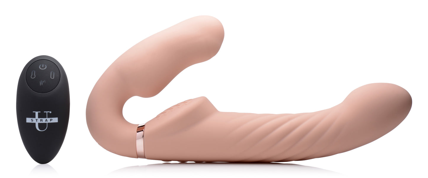 Ergo-fit Twist Inflatable Vibrating Silicone Strapless Strap-on - Beige