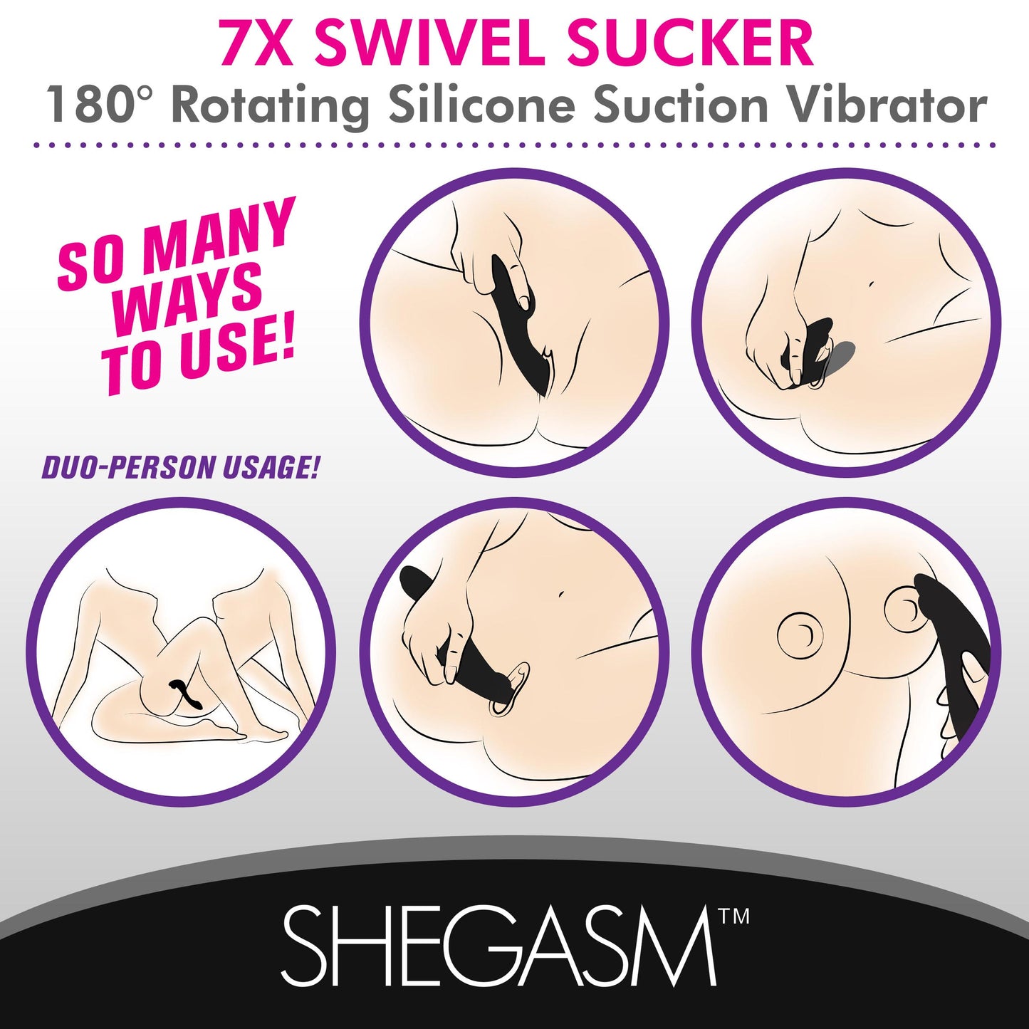 7x Swivel Sucker 180 Rotating Silicone Suction Vibrator