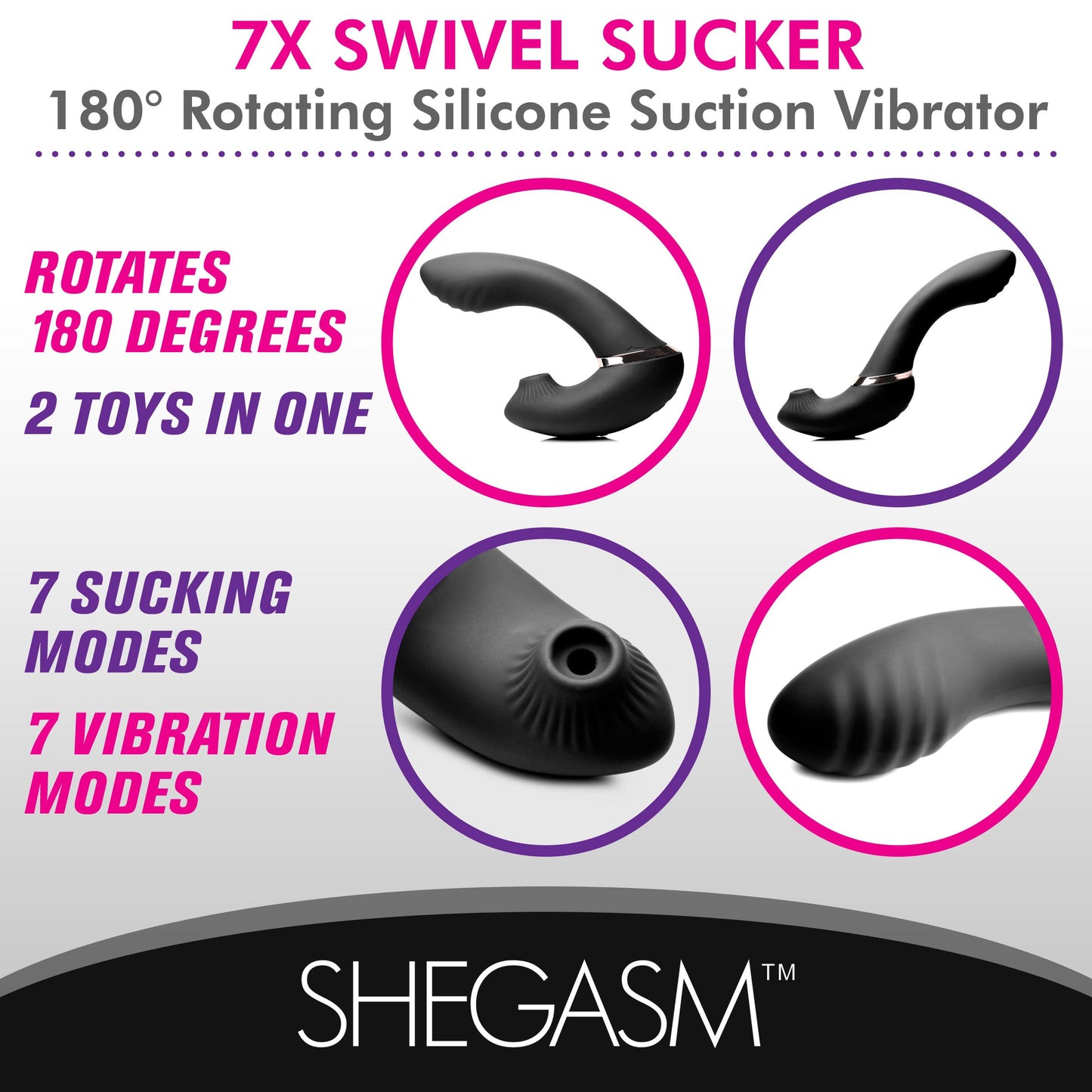 7x Swivel Sucker 180 Rotating Silicone Suction Vibrator