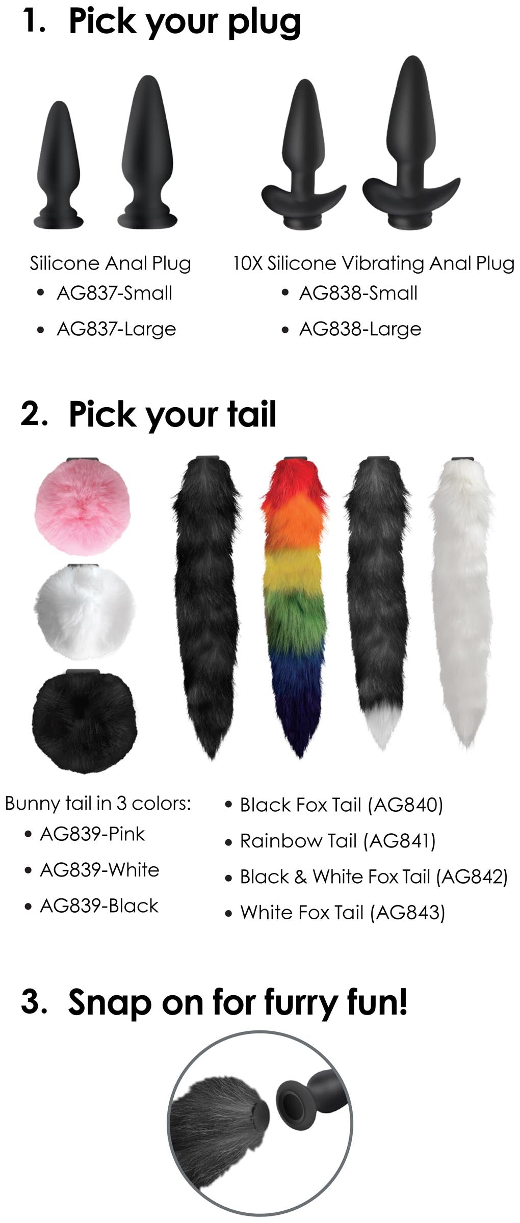 Small Anal Plug With Interchangeable Fox Tail - White