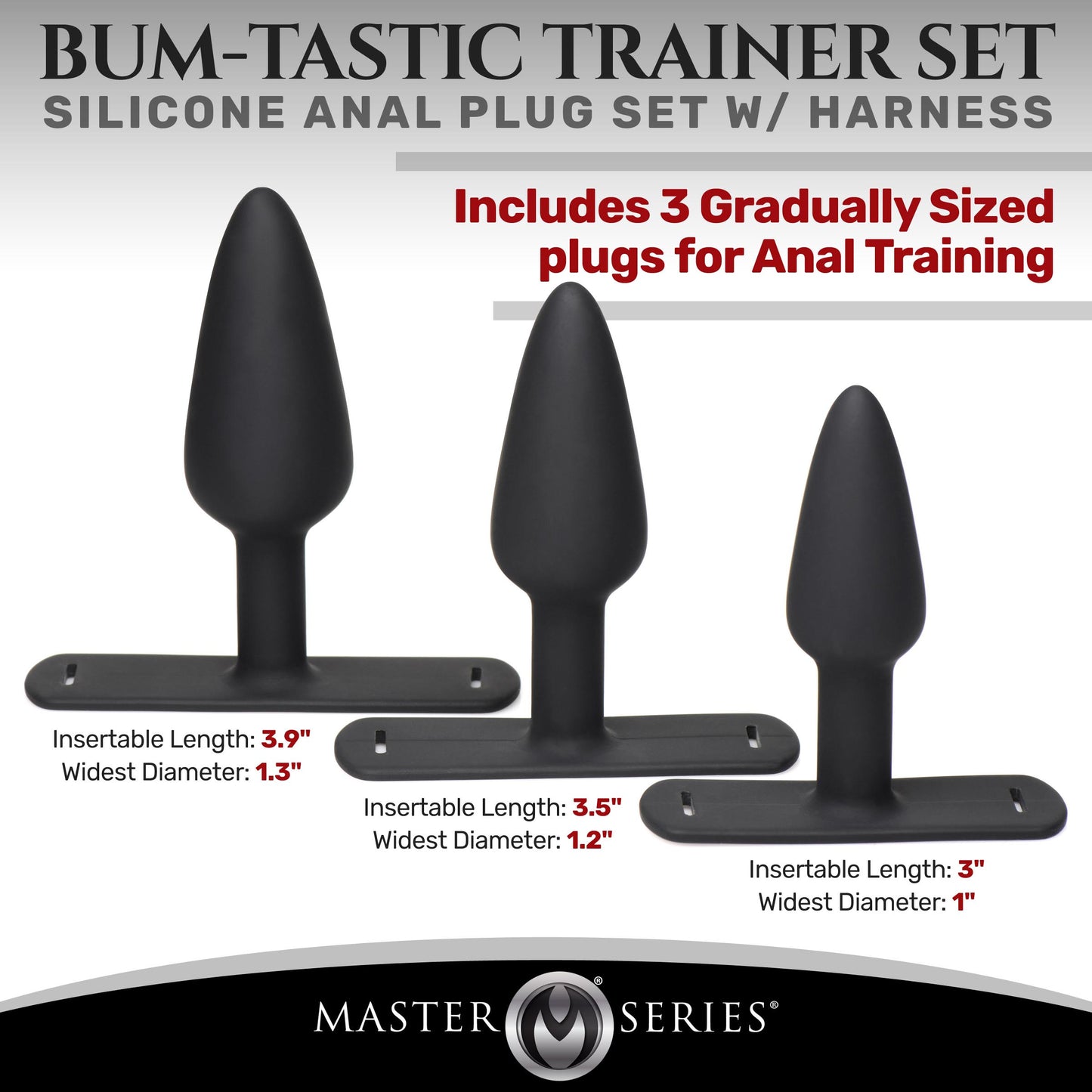 Bum-tastic Trainer Set Silicone 3 Piece Anal Plug Set With Harness