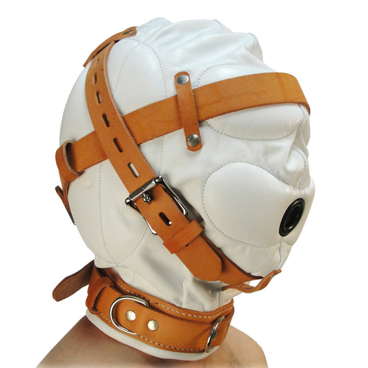 Total Sensory Deprivation White Leather Hood - Smallmedium