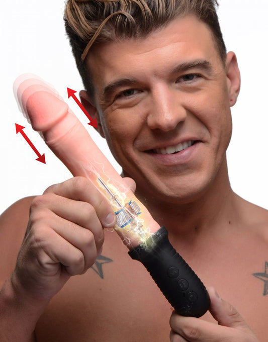 8x Auto Pounder Vibrating And Thrusting Dildo With Handle - Beige