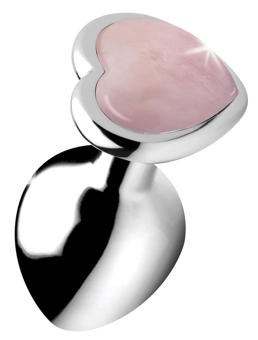 Authentic Rose Quartz Gemstone Heart Anal Plug - Medium